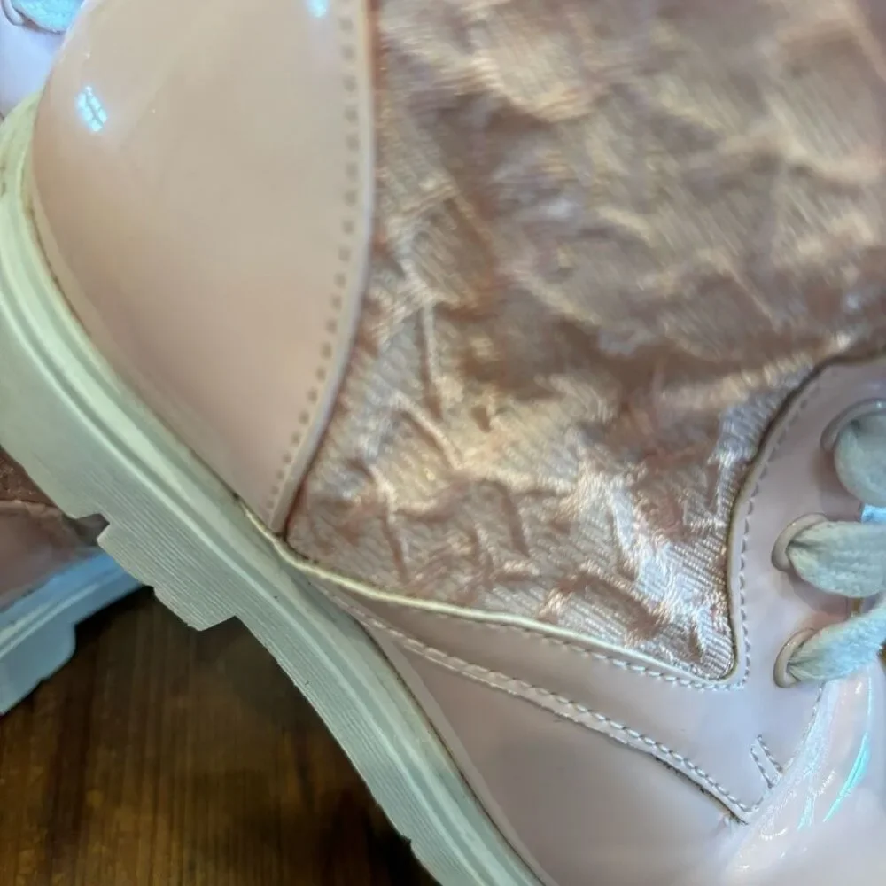 DKNY Pink Patent Lace Hightop Biker Boot Size 10